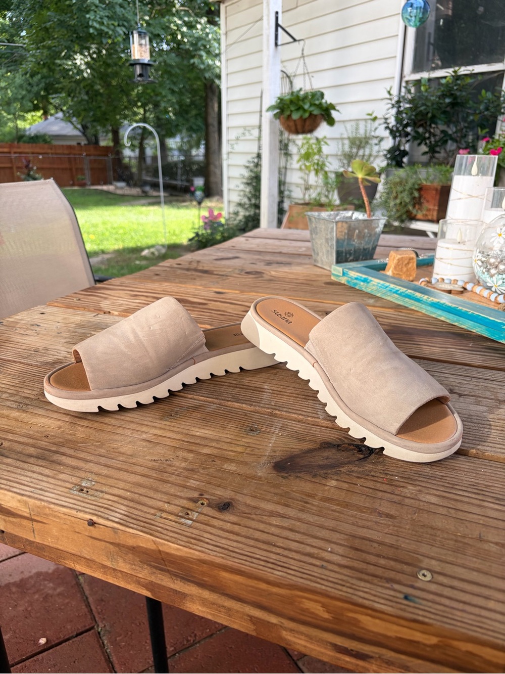 Susina Beige Slide Sandals with Textured Wavy Sole